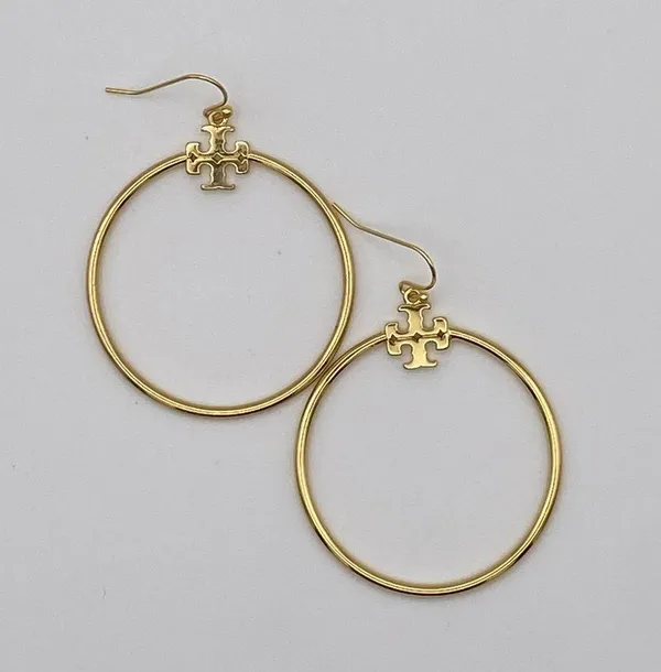 Tory Burch stacked T-logo circle drop earrings, new - Image 4