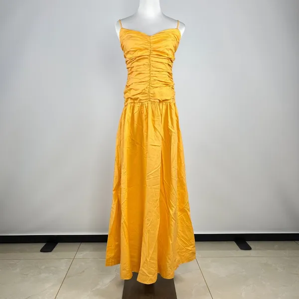 NWOT Farm Rio Gathered Drop Waist Maxi Dress Size L Orange Cotton - Image 4