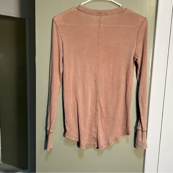 Aerie Women's Size Small Real Soft Button Front Henley Top Beige Tan Ribbed Long - Image 7