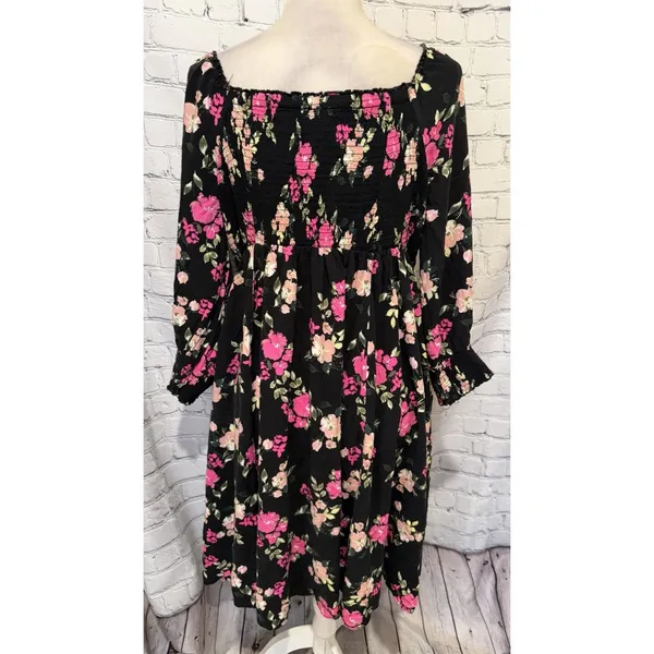 Torrid Black Floral Challis Smocked Long Sleeve Dress Plus Size 2 2X - Image 5