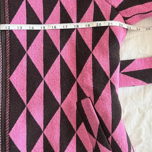 Anthropologie Beatrice B Wool Topcoat Belted Retro‎ Geometric Print Sz XS - Image 8