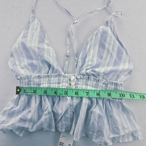 Urban Outfitters -1851 NWT Out From Under Blue Striped‎ Cami Crop Top Smocked Ruffle Hem Small - Image 8