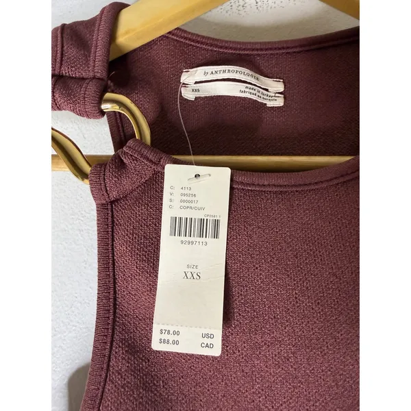Anthropologie Copper Knit Ring Detail Tank Top XXS Burgundy Racerback Sleeveless - Image 4