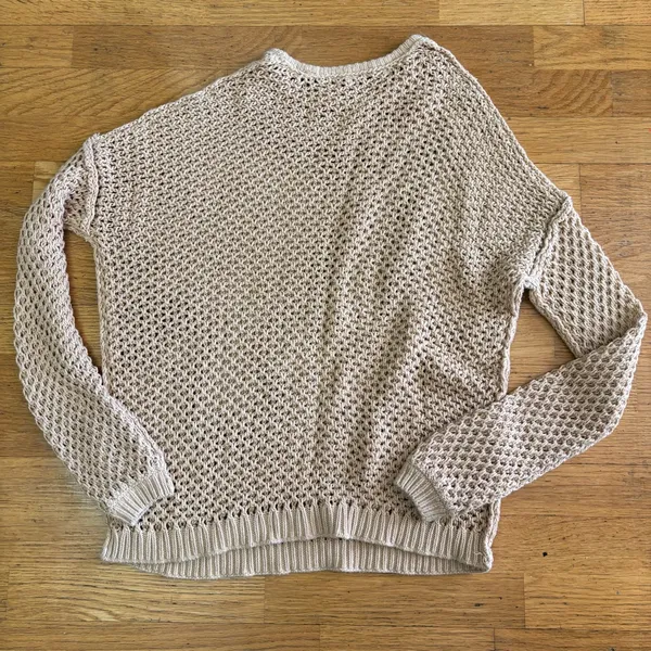 Free People Neutral Chunky Open Knit Fisherman Slouchy Coastal Preppy Sweater S - Image 3