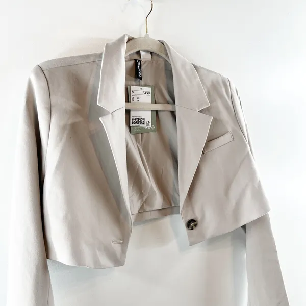 H&M Cropped Blazer Jacket Grey Tan XS - Image 8