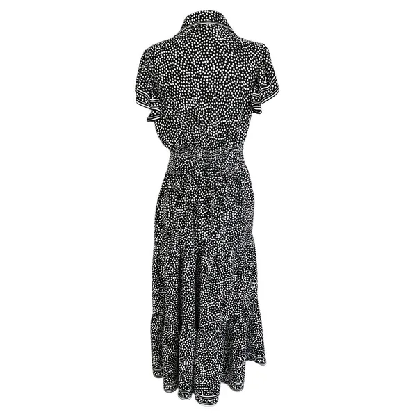 Max Studio Black Polka Dots Collared Blouson Midi Dress Women Size XS | 28-1 - Image 2