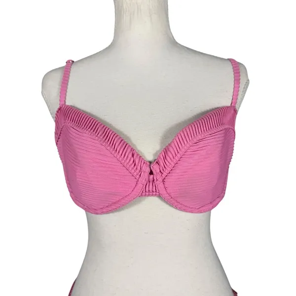 Hollister Bikini Set Womens M/S Pink Ribbed Underwire High Cut Swim 36B - Image 5