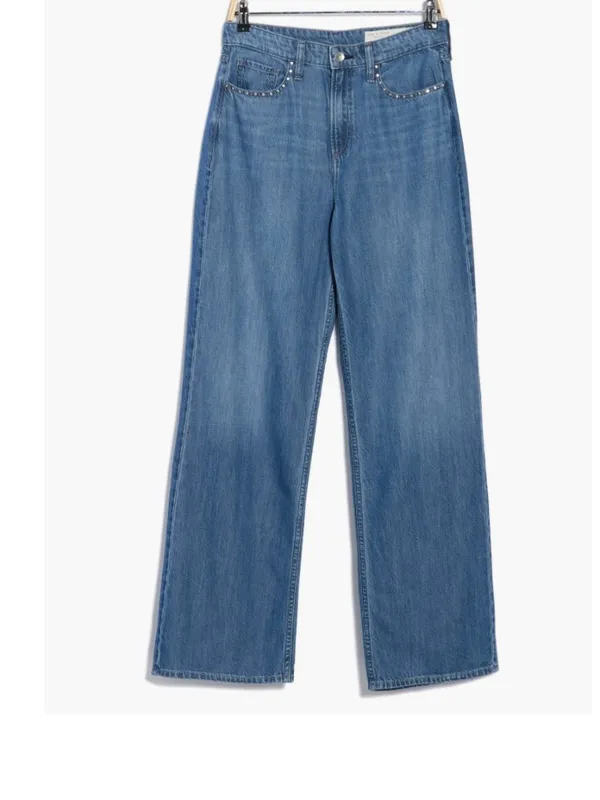 NWT rag & bone Lori Wide Leg Jeans 28, ACID WASH STUD - Image 5