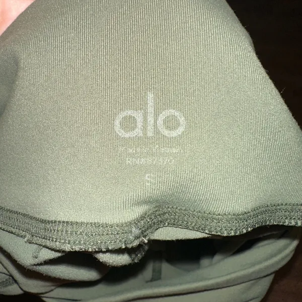 ALO Yoga Moto Leggings‎ Olive Green Ribbed Panels High Waist Athletic Womens - Image 3