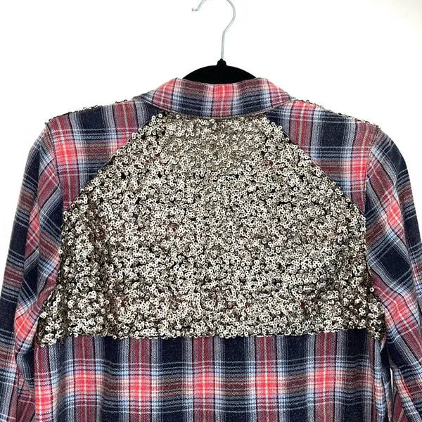 Little Bit of Sugar Red Plaid Sequin Tunic Flannel Shirt - Image 10