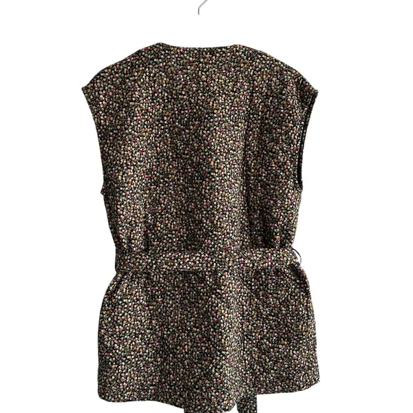 SAINT Tropez OanaSZ Quilt Vest M floral print sleeveless belted Pockets - Image 2
