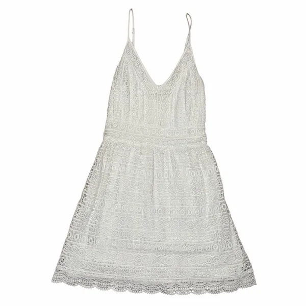 Abercrombie White Crochet Lace Mini Dress Boho Festival Smocked V-Neck - Image 2