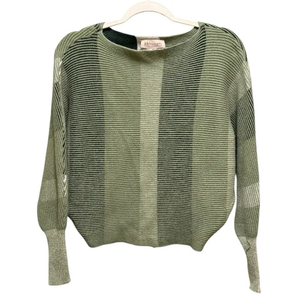 Philosophy Green Striped Drop Batwing Shoulder Viscose‎ Sweater Textured Sz M - Image 2