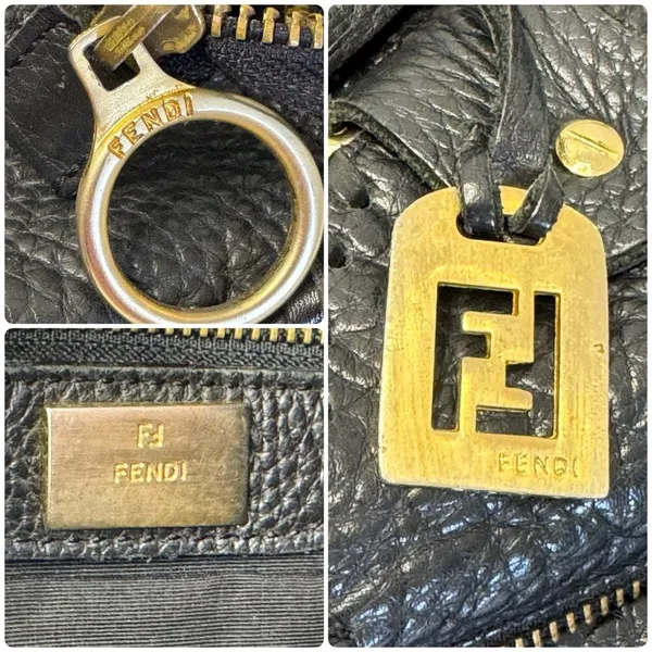 Vintage FENDI Black Pebbled Leather Spy Bag Purse Braided Handles Handbag - Image 11