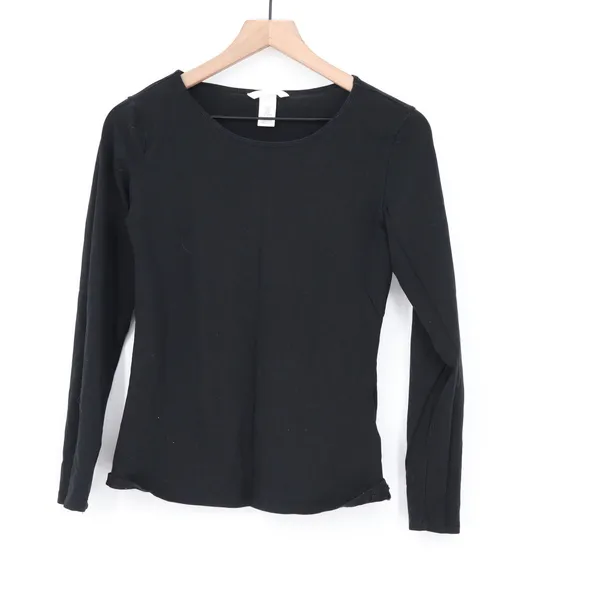 H&M Womens Black Long Sleeve Scoop Neck Cotton Stretch Basic Tee Shirt Size M - Image 2