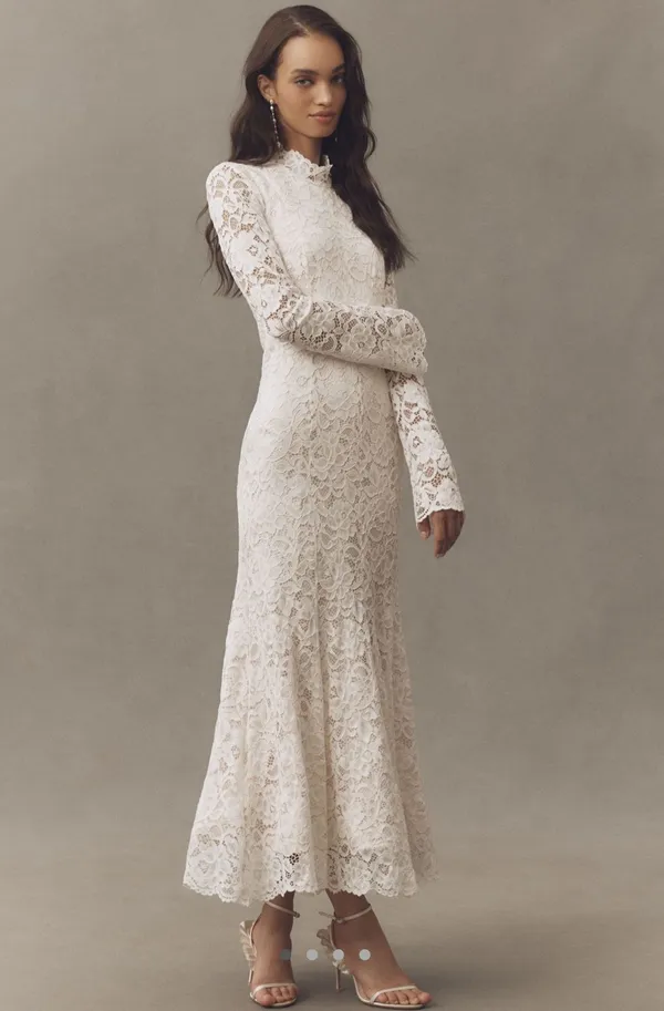 BHLDN Long Sleeve Mock-Neck Stretch Lace Maxi Dress - Image 2