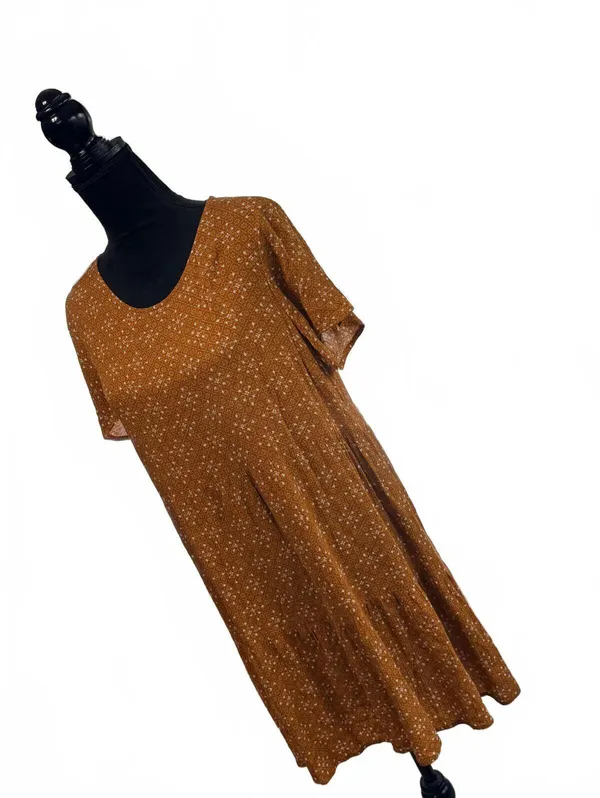 Forever 21 Mustard Yellow Floral Tiered Mini Dress Boho Cottagecore sz Large - Image 3