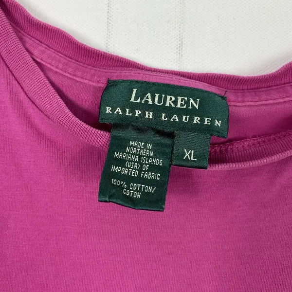 Lauren Ralph Lauren Shirt Womens‎ XL Magenta Pink Pocket Tee Casual 100% Cotton - Image 4