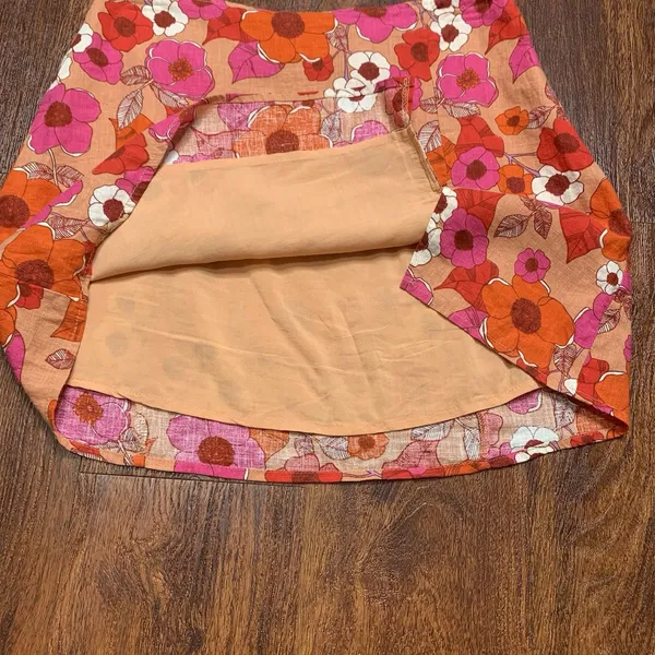 Urban Outfitters Rosie Mini Skirt Sz S Pink Orange Floral Side Zip Linen Blend - Image 2