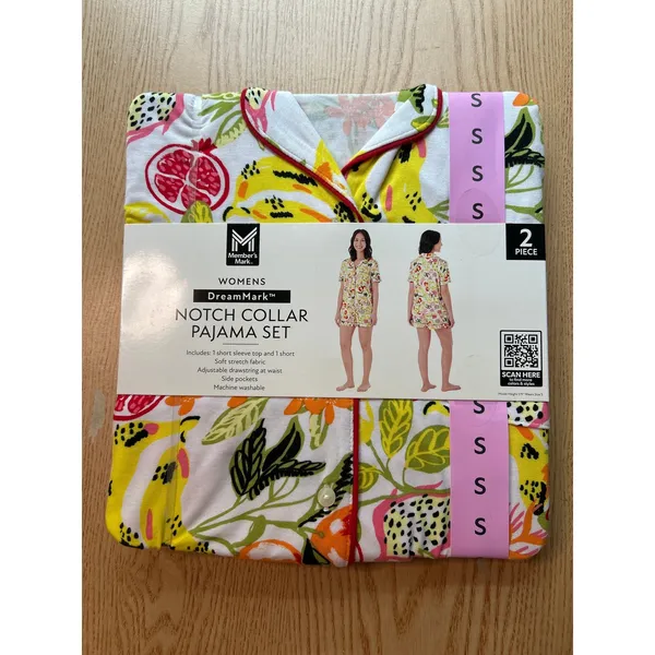 New Women’s 2Pc Member's Mark Shirt & Shorts Fruit Print Pajamas Set Small 4/6 - Image 2