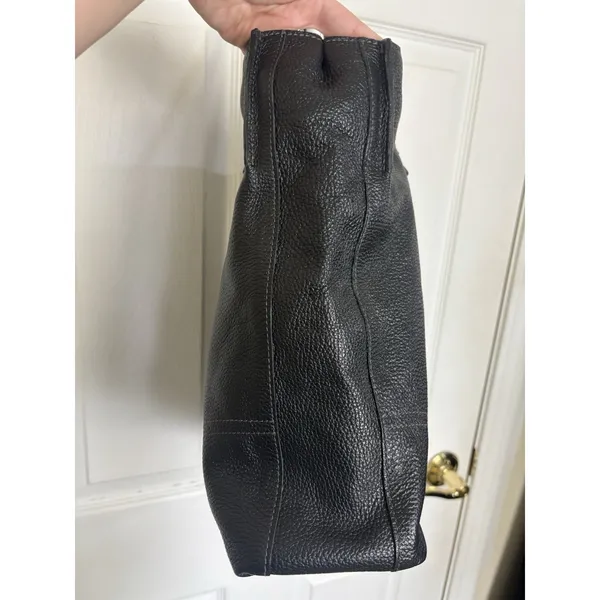 Furla Black Pebbled Leather Large Tote Bag Gold Hardware F Lock Charm - Image 4
