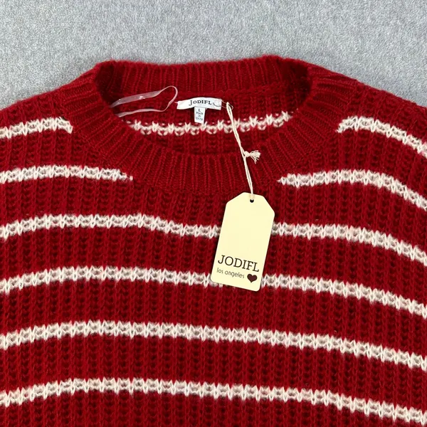 Jodifl Striped Oversize Knit Sweater Women's Large Red/White Crew Neck New - Image 3