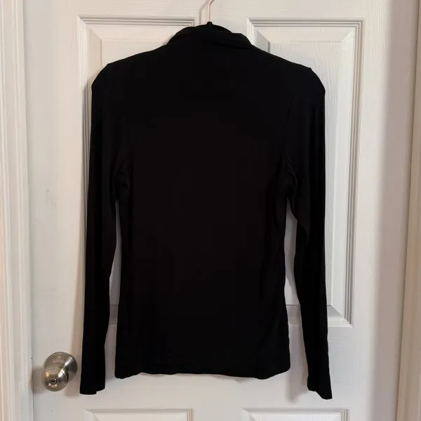 Express Fitted Mock Neck Double Layer Black Long Sleeve Tee Size Medium - Image 5