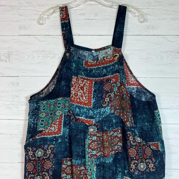 Himosyber Patchwork Jumpsuit Loose Floral Print Bohemian Wide Leg Overall 2XL - Image 7