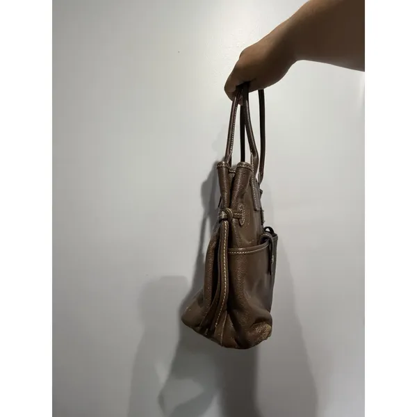 Dooney & Bourke June Brown Pebbled Leather Double Pocket Cinch Shoulder Purse M - Image 9