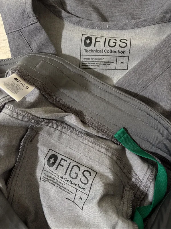 Figs Gray V-Neck Scrub Top & Pants with Green Drawstrings Size Medium - Image 8