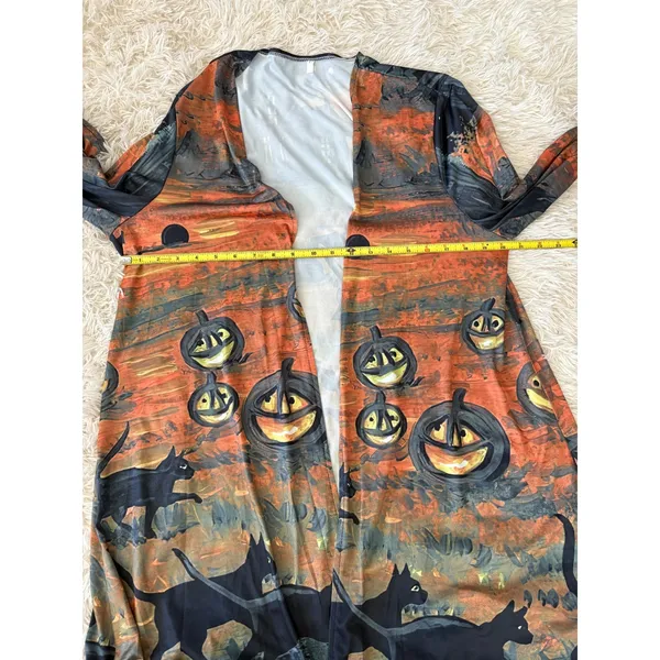 Halloween Witch Woman Cardigan Open Front Pumpkin Cats Fall Costume‎ L - Image 5