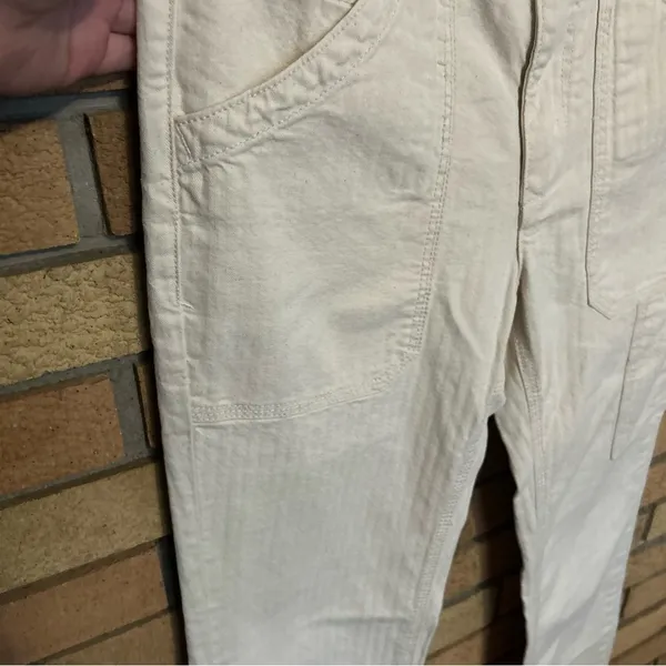 Anthropologie Women’s Utility Herringbone Striped Ivory Straight Leg Size 25 - Image 3