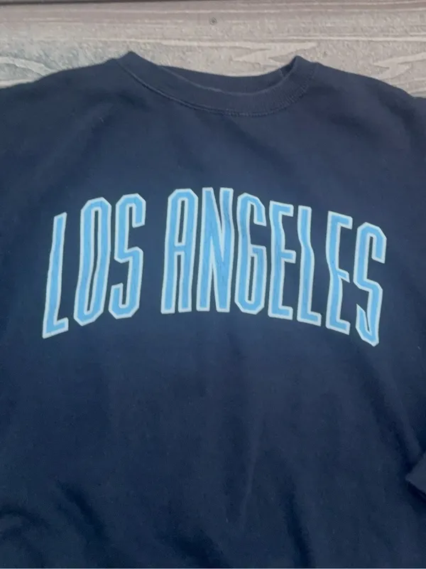 Brandy Melville Navy Crewneck with Light Blue 'LOS ANGELES' sweater - Image 7