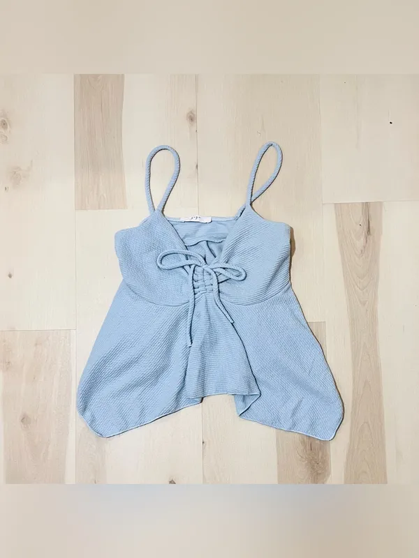 Powder Blue Women Medium Fairy Y2K Coquette Whimsical Babydoll Textured Cami Top - Image 3