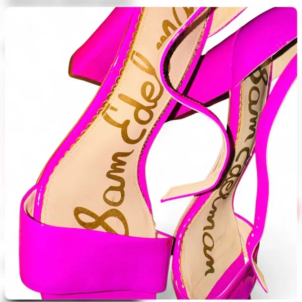 Sam Edelman Hot Pink Patent Ankle Strap Heels Barbiecore Statement Sandals 8M - Image 3