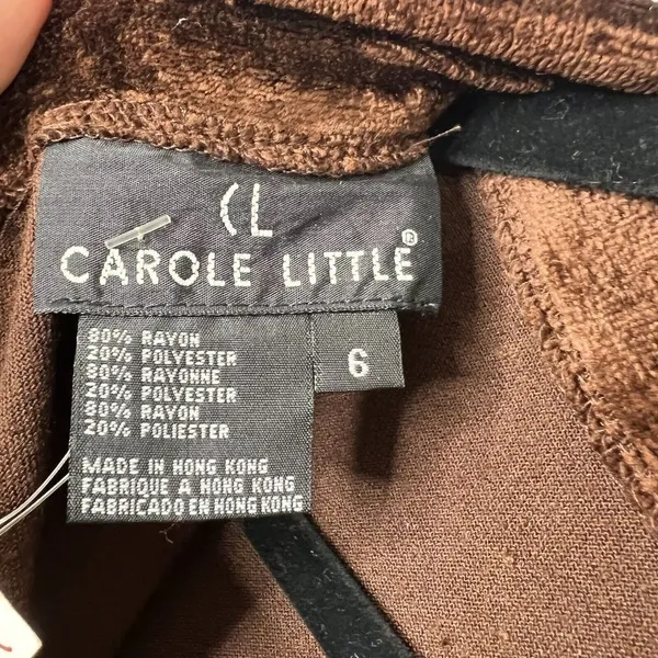 Vintage Carole Little‎ Dress Size 6 Brown Velvet 90s Y2K Long Sleeve Mock Neck - Image 8