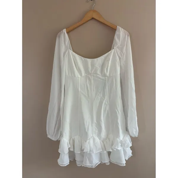 Lulus Gorgeous Expertise White Ruffled Long Sleeve Mini Dress Size Large Bridal - Image 3