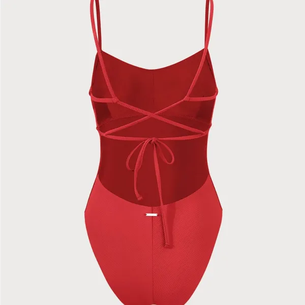Berlook Red Ribbed Cross Back One-Piece Swimsuit 71 - Image 7