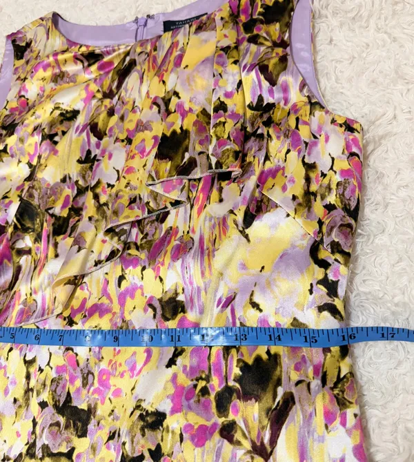 Tahari By ASL Vibrant Watercolor Sleeveless Silk Sheath Dress Size 8 Petite - Image 10