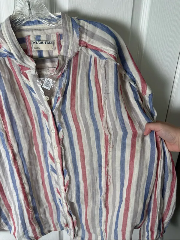 Free People Valley Double Cloth Striped Shirt in Ivory Combo L - Image 3