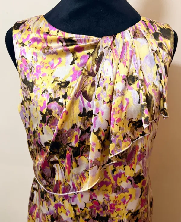 Tahari By ASL Vibrant Watercolor Sleeveless Silk Sheath Dress Size 8 Petite - Image 3