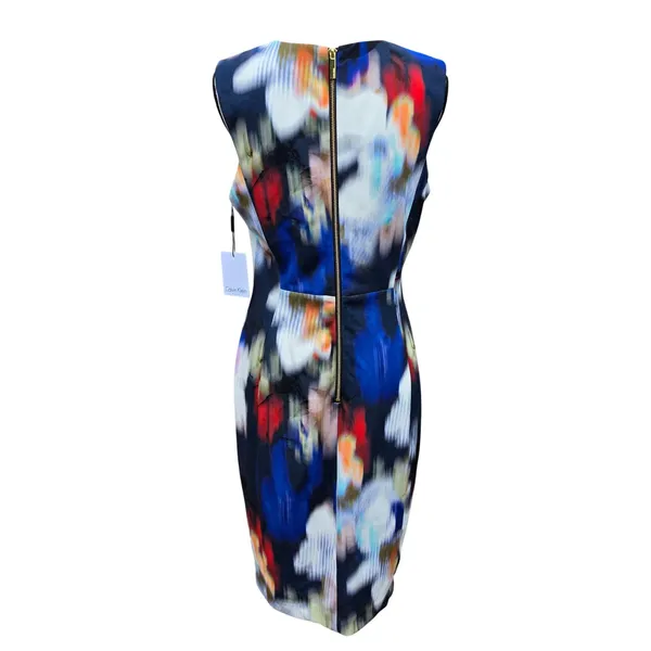 Calvin Klein NWT Blue Blurred Floral Sleeveless Sheath Dress Size 10 - Image 7