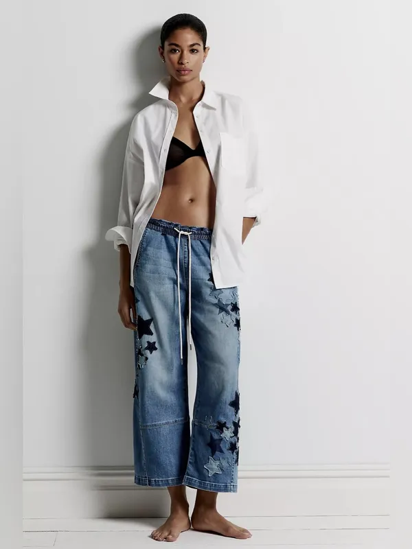 Anthropologie NWT PILCRO IZZIE RELAXED STAR PULL-ON BARREL JEANS - Image 2