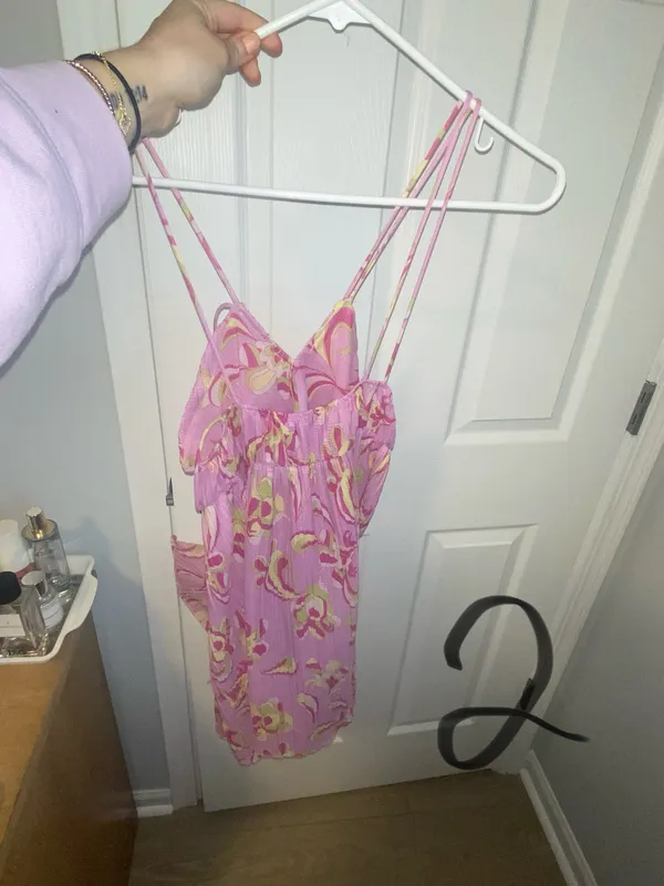 Zara pink, yellow, green spaghetti strap paisley print dress sundress - Image 2