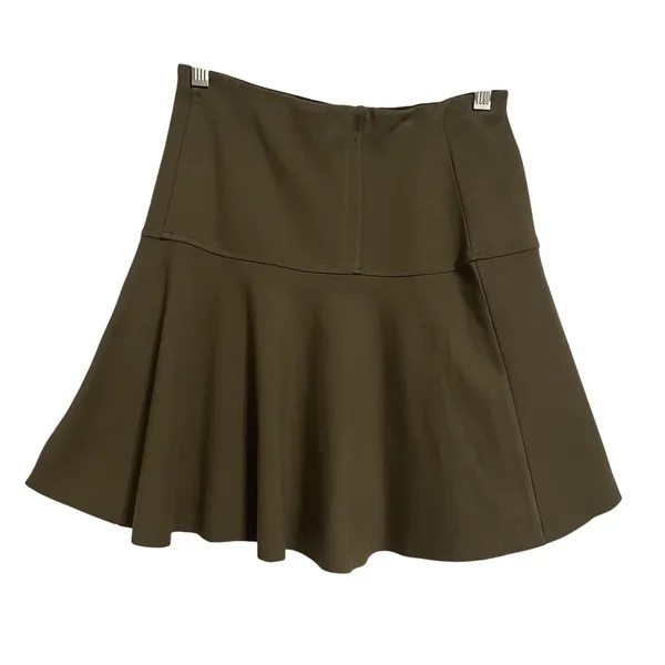 Free People Olive Green Flared Mini Skirt XS Elastic‎ Waist Made in Turkey - Image 4