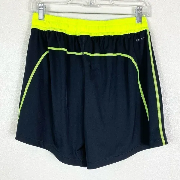 Nike Dri-Fit Black & Neon Yellow High Rise Athletic Gym Shorts - Image 5
