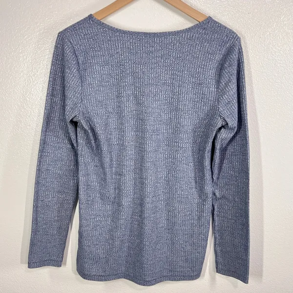 A Pea in the Pod Blue Ribbed Henley Maternity Top Women's M Long Sleeve Stretch‎ - Image 3