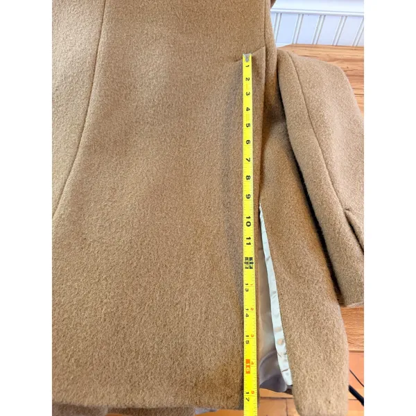 Sandro Straight Cut Brushed Wool Coat Double Breasted Long Camel Brown 36 S - Image 9