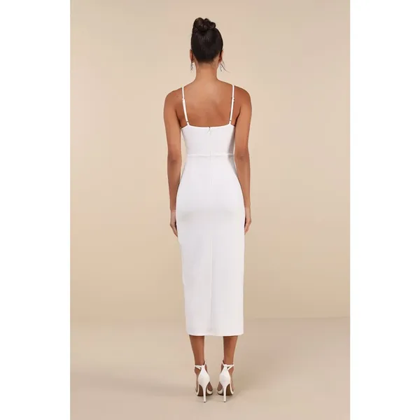 Lulus Always Turning Heads White Bustier Tulip Midi Dress Banquet Party Medium - Image 3