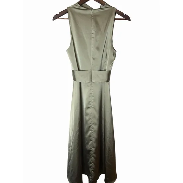 Antonio Melani Kinnon Satin Sage Green Drape Neckline Self Tie Dress 6 - Image 5